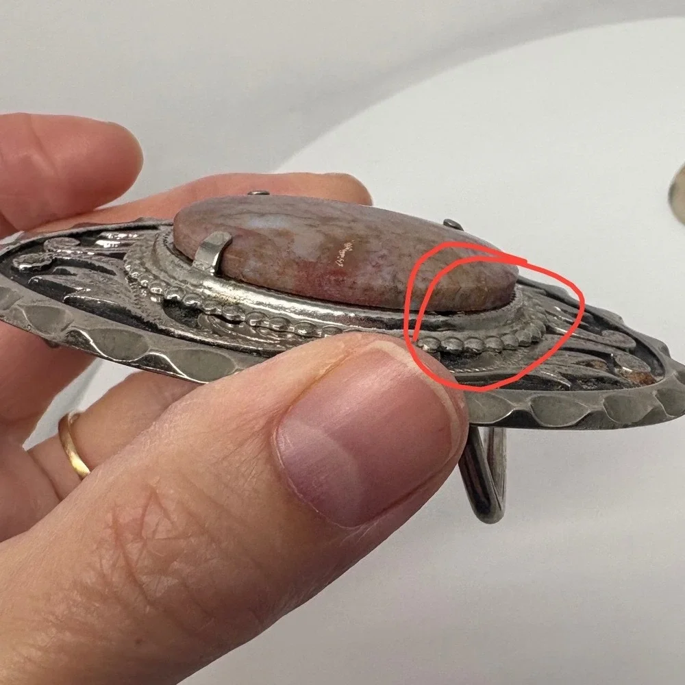 Western Interchangeable Stone Belt Buckle Silver Tone Agate‎ Jasper 3.5in